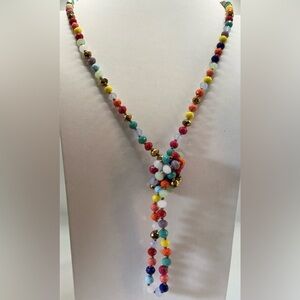 PLUNDER SHINY FACETED MULTI COLOR TIED KNOT LARIAT BEAD LONG STRAND NECKLACE
